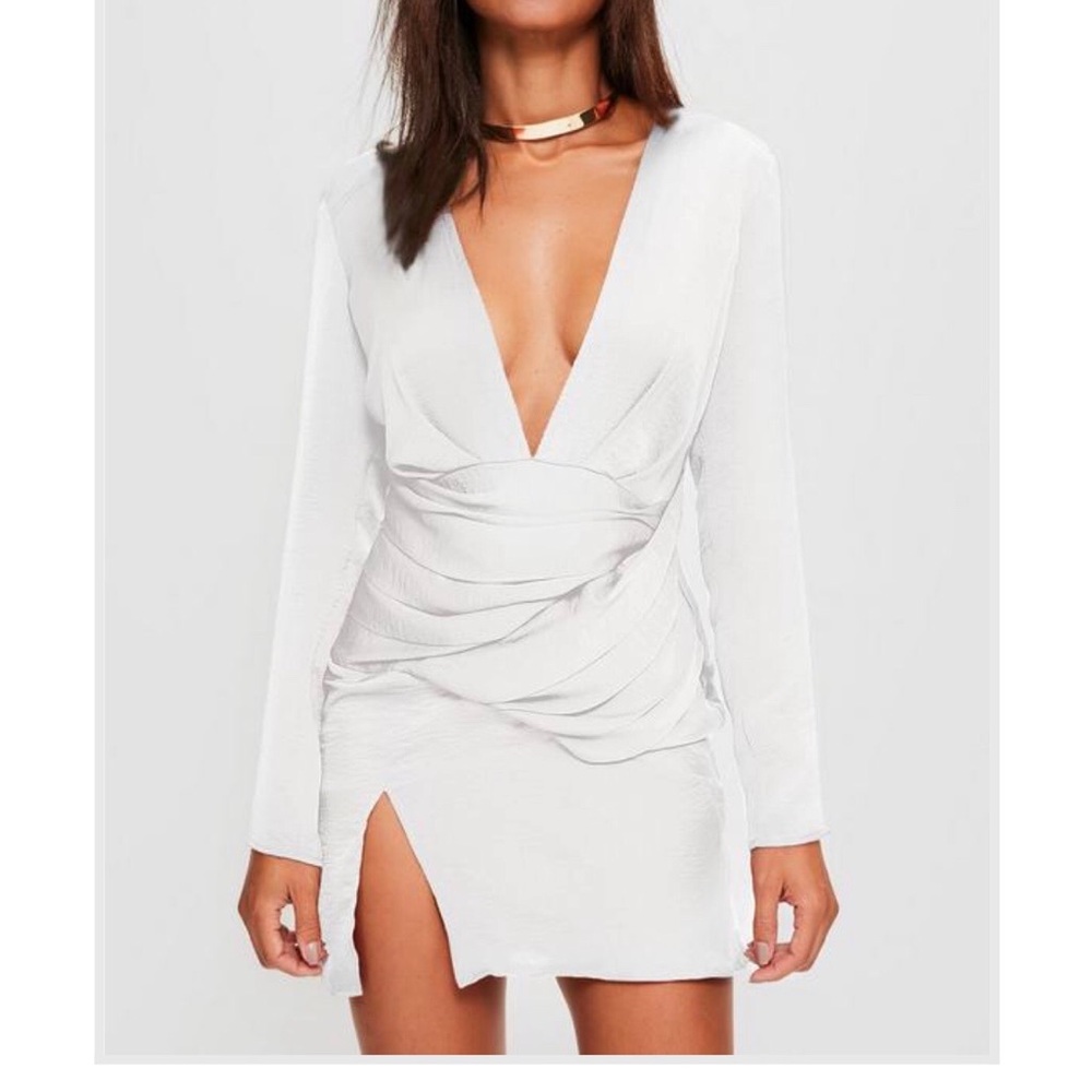 White long sleeved silky mini dress